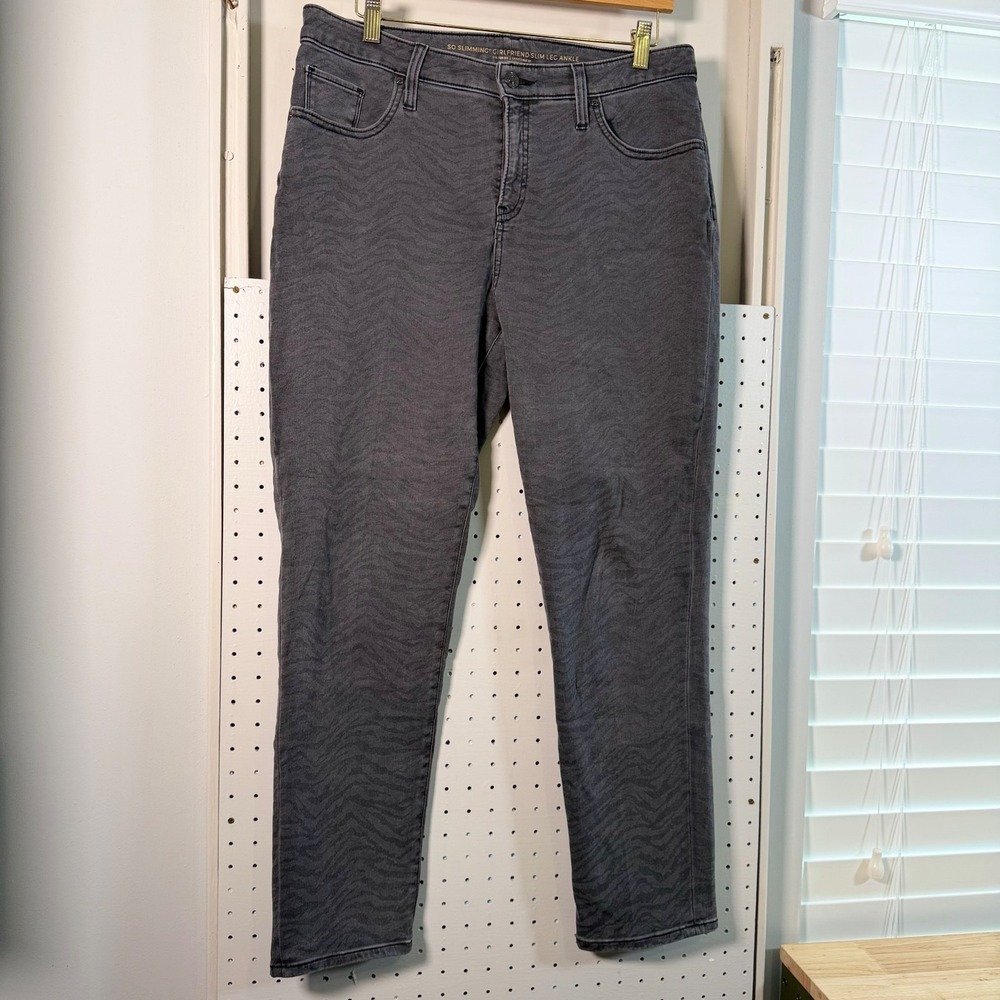 Chico's So Slimming Girlfriend Slim Leg Ankle Jeans Gray Denim Zebra Print - 12R